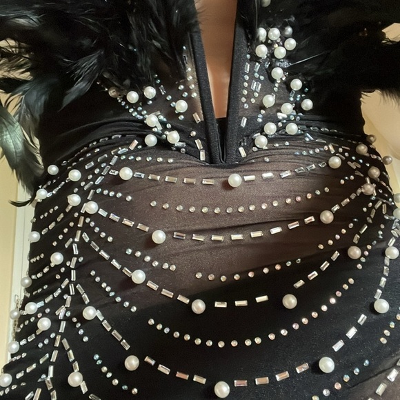 Halloween Feather Rhinestone Mesh Mini Dress Whimsigoth Costume Flapper Witch - Picture 7 of 11